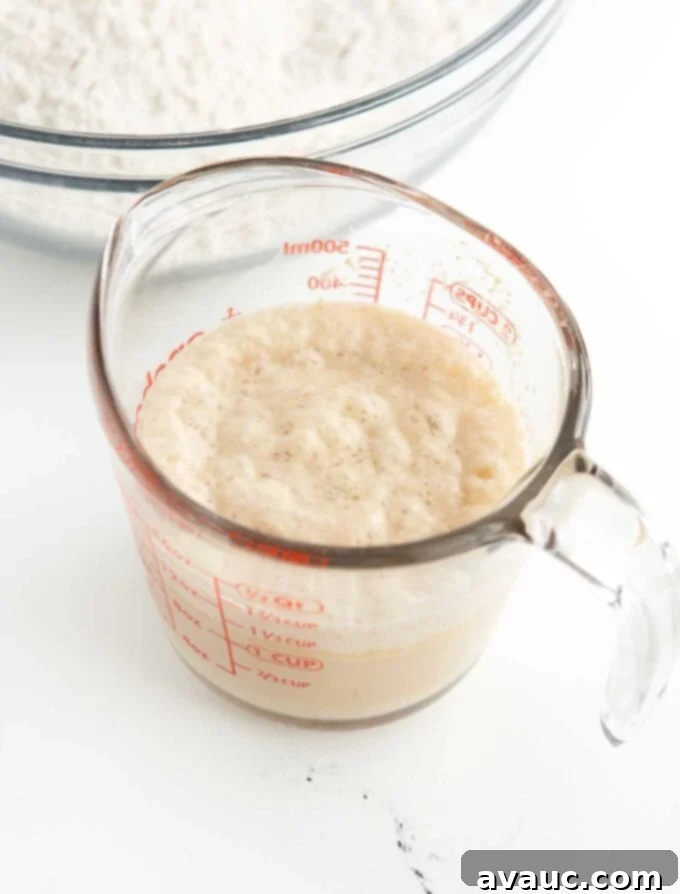 Effortless Soft Pretzel Bites 5 glass measuring cup of bloomed yeast