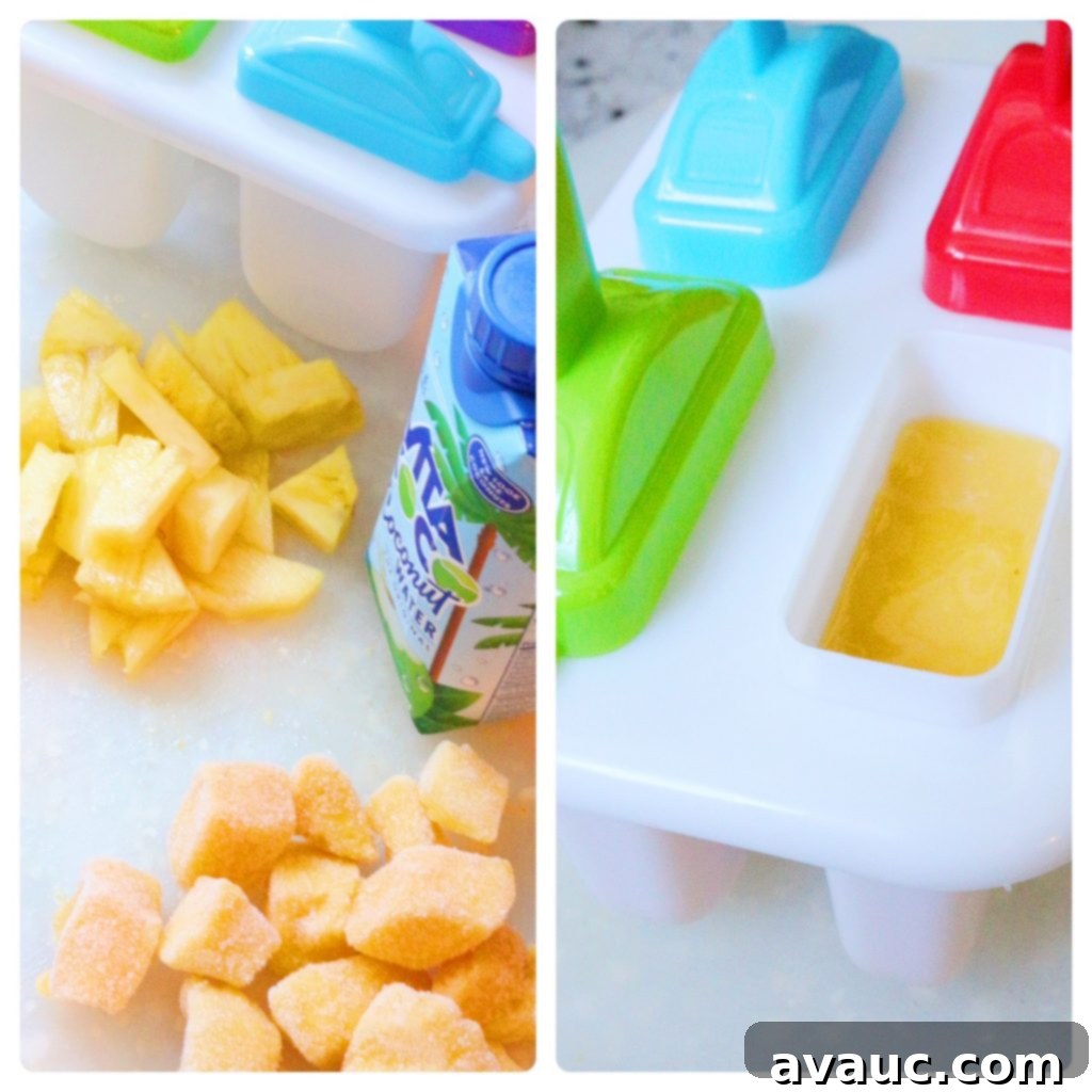 Making tropical popsicles with fresh fruit