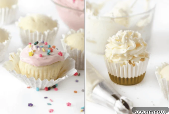 Cream cheese frosting and buttercream frosting for white wedding cupcakes
