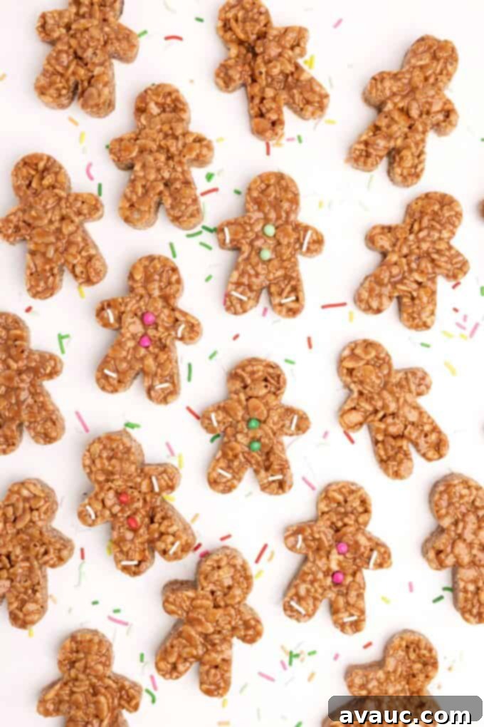 Spiced Gingerbread Krispie Treats 2 Gingerbread man shaped chocolate caramel rice krispy treats, perfectly decorated for the holidays