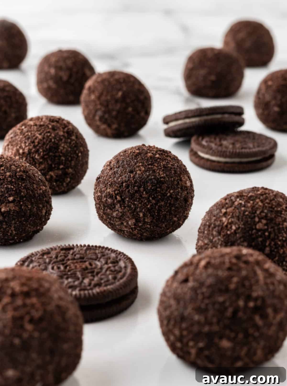 No-Dip Oreo Truffles 2 Decadent Oreo truffles without chocolate dipping, rolled in fine Oreo crumbs for a perfect finish.