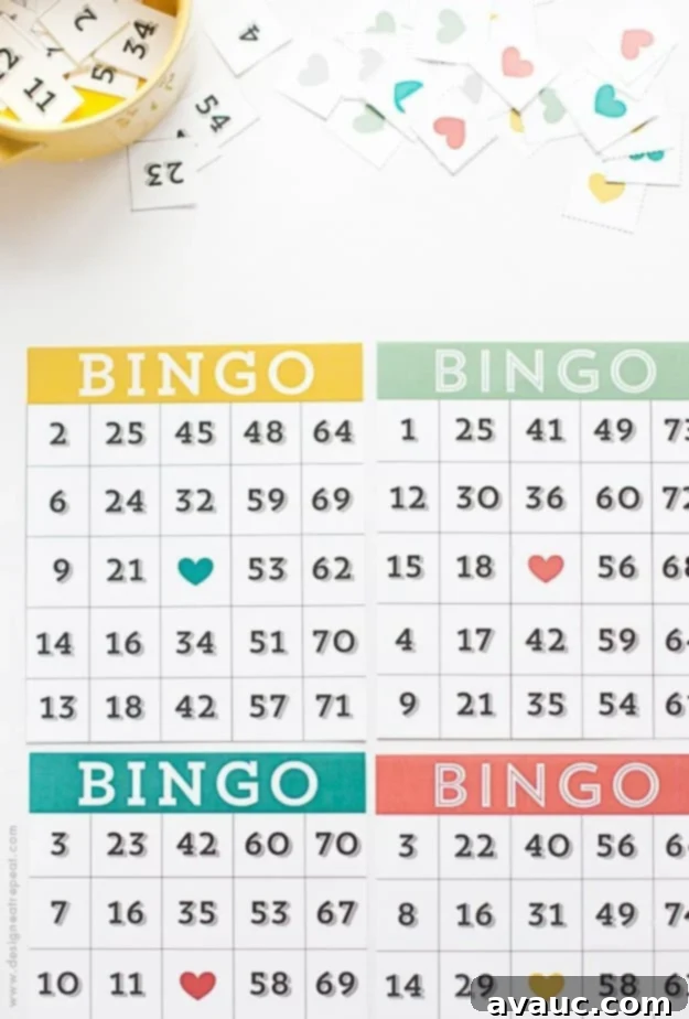 Ready to Print Bingo Fun 3 Close-up of a beautifully designed printable bingo card with marked squares and a