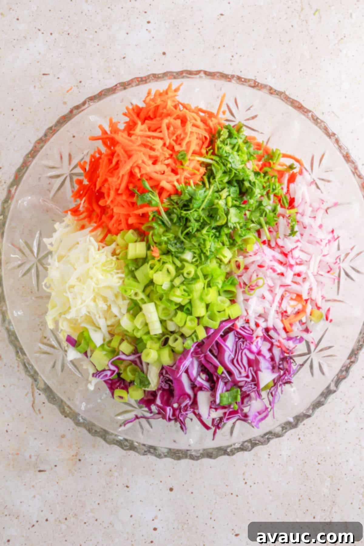 Vibrant Lime Slaw: A Mayo-Free Delight 6 Coleslaw vegetables in a mixing bowl