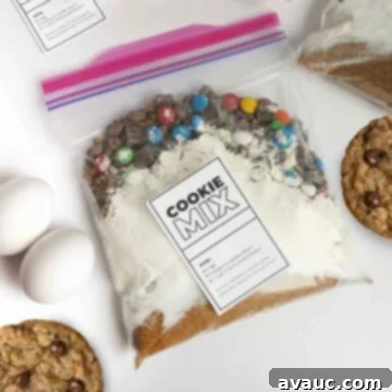 DIY homemade cookie dough mix in a bag with a tag