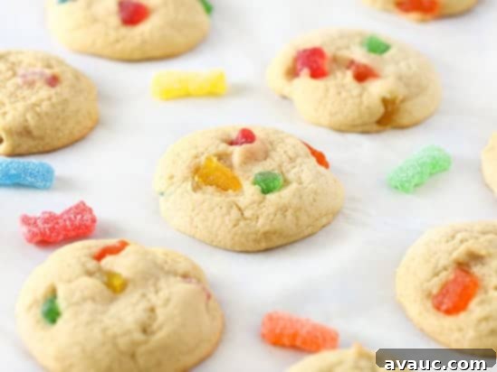 Sour patch kids cookies on baking tray