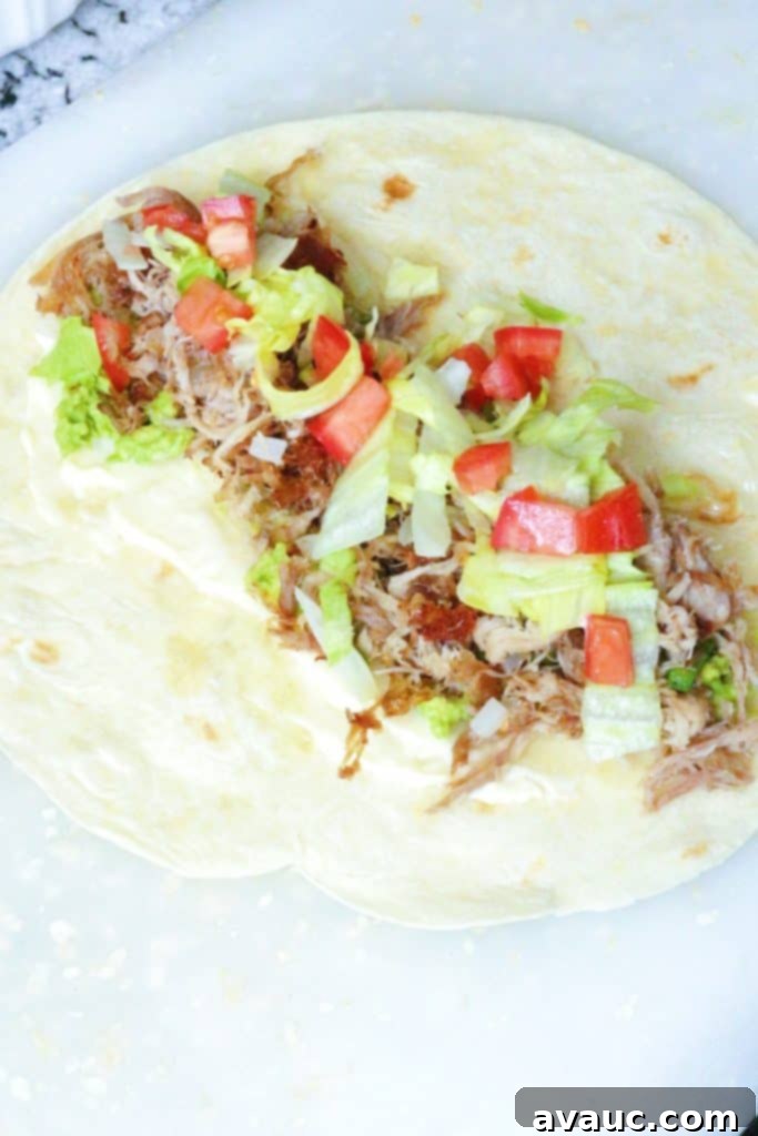 Everyday Shredded Pork and Avocado Burritos, a delicious and easy Mexican meal perfect for families. #porkburritos #mexicanfood #porkandavocadoburritos #easyrecipes