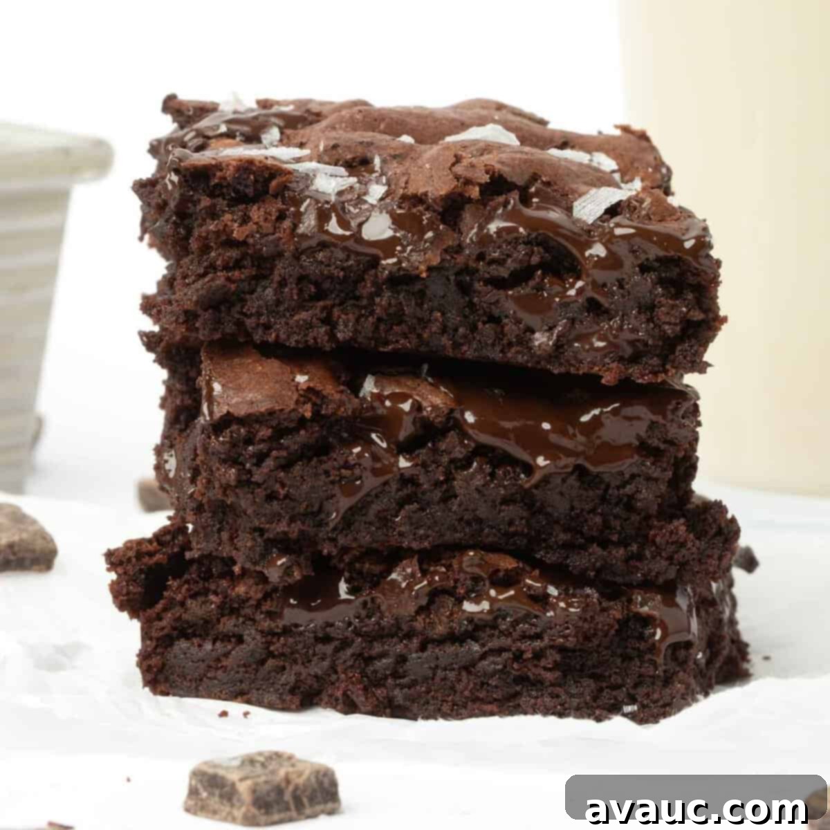 Irresistible Fudgy Brownies from Scratch 2 stack of fudgy brownies, showcasing their thick, chewy texture and rich chocolate color