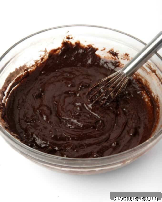 Irresistible Fudgy Brownies from Scratch 7 bowl of thick, smooth brownie batter, perfectly mixed and ready for the pan
