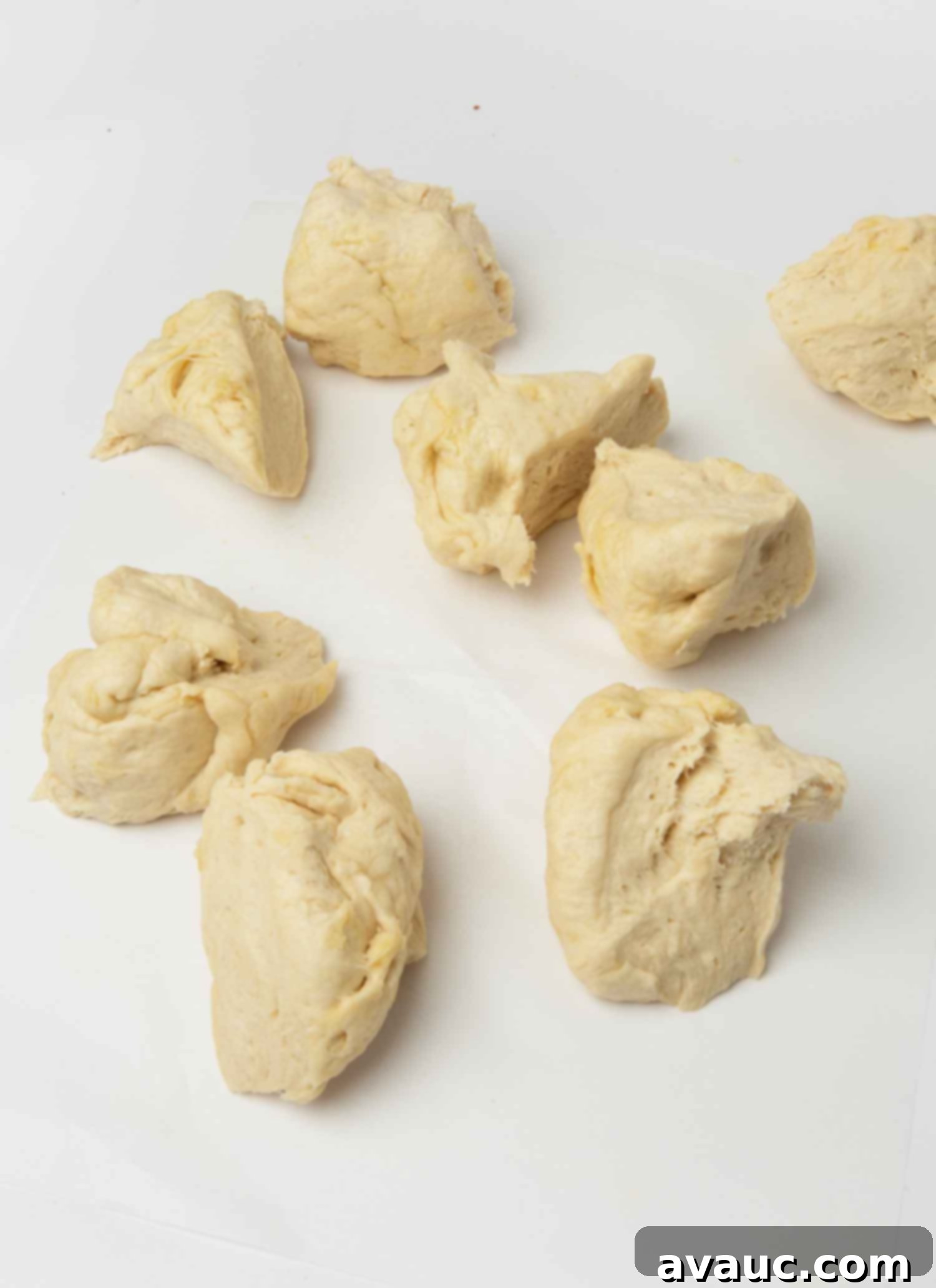 1-Hour Pizza Pretzel Twists 10 Pretzel dough cut into 8 even pieces, ready for rolling.