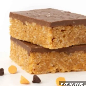 stack of scotcheroo bars with thick chocolate-butterscotch topping