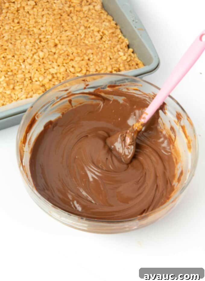 bowl of perfectly melted chocolate chips and butterscotch chips, forming a smooth topping