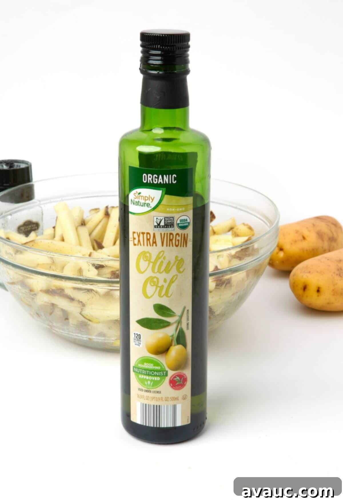 Fresh russet potatoes, olive oil, and salt - key ingredients for homemade air fryer french fries