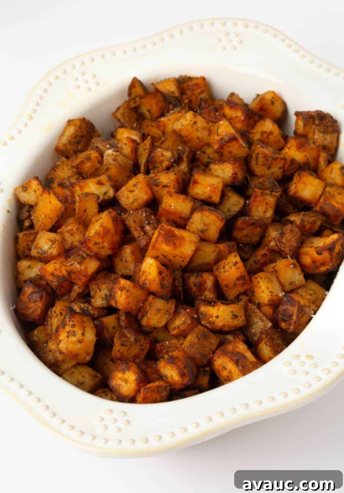 Crispy Breakfast Wraps 12 bowl of seasoned breakfast potatoes, ready to be prepared for delicious crunchwraps