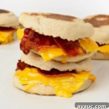 On-the-Go Breakfast Sandwiches 13 two freezer breakfast sandwiches stacked on top of each other