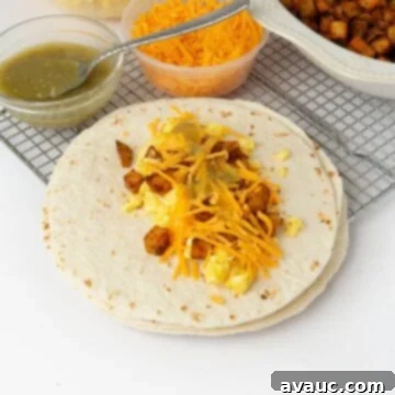 flour tortillas with burrito fillings in the center
