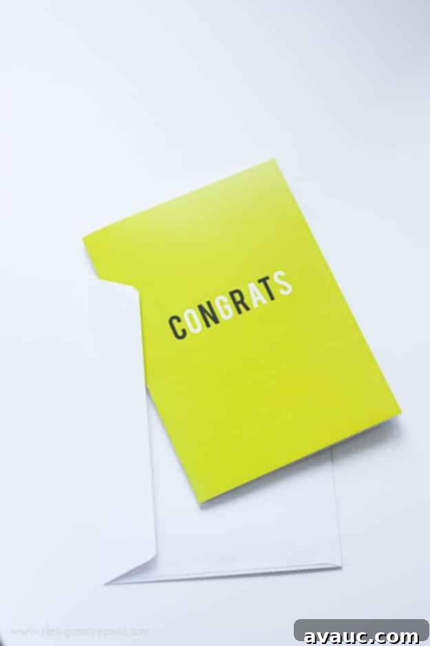 Your Free Printable Graduation Cards 3 Yellow 5x7 FREE Printable Graduation Card with a matching envelope, showcasing a modern design.