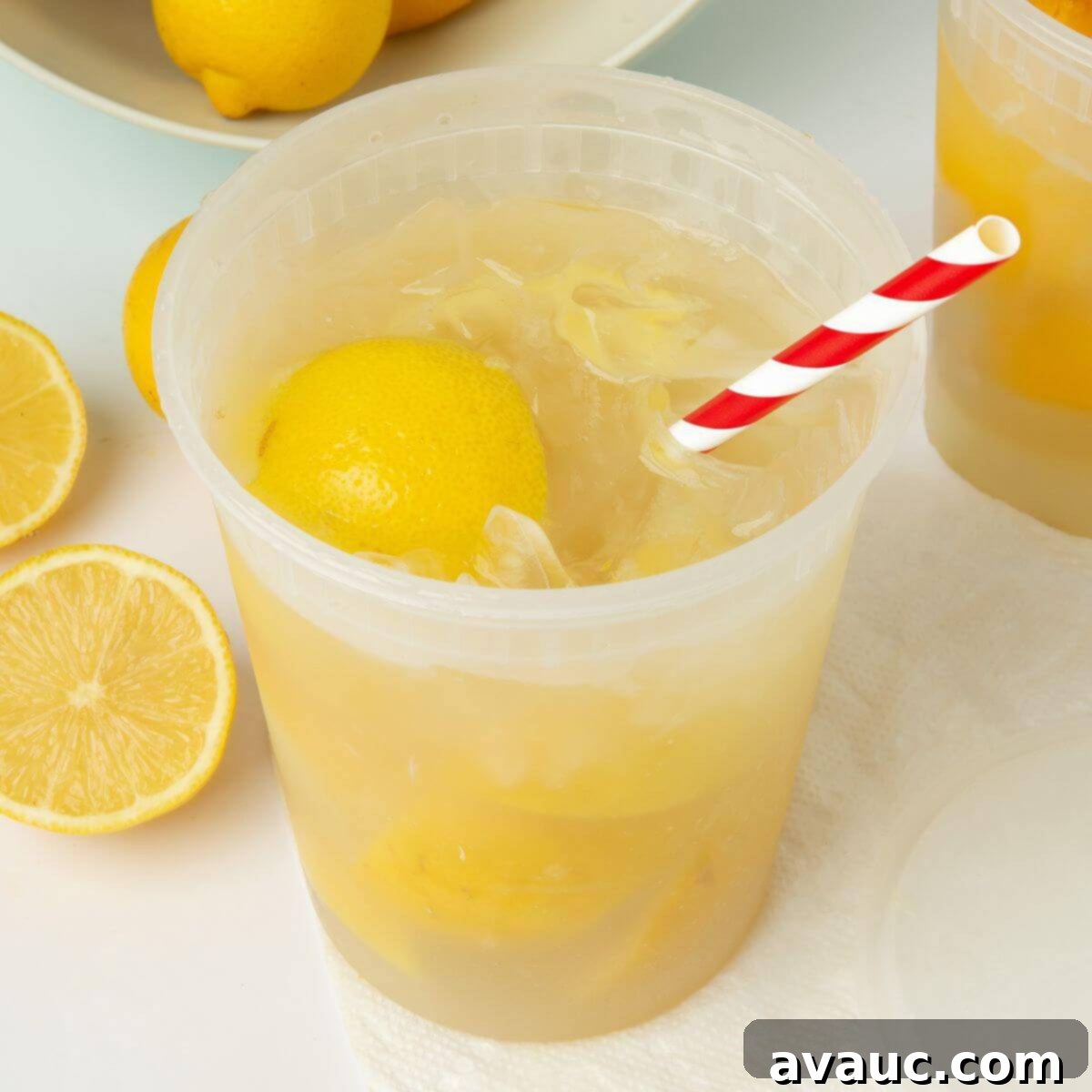 Taste of the Fair at Home 5 state fair lemonade in plastic container with straw