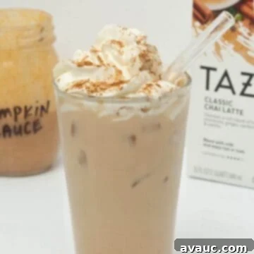 Autumn Pumpkin Chill Latte 9 iced pumpkin cream chai in glass with straw