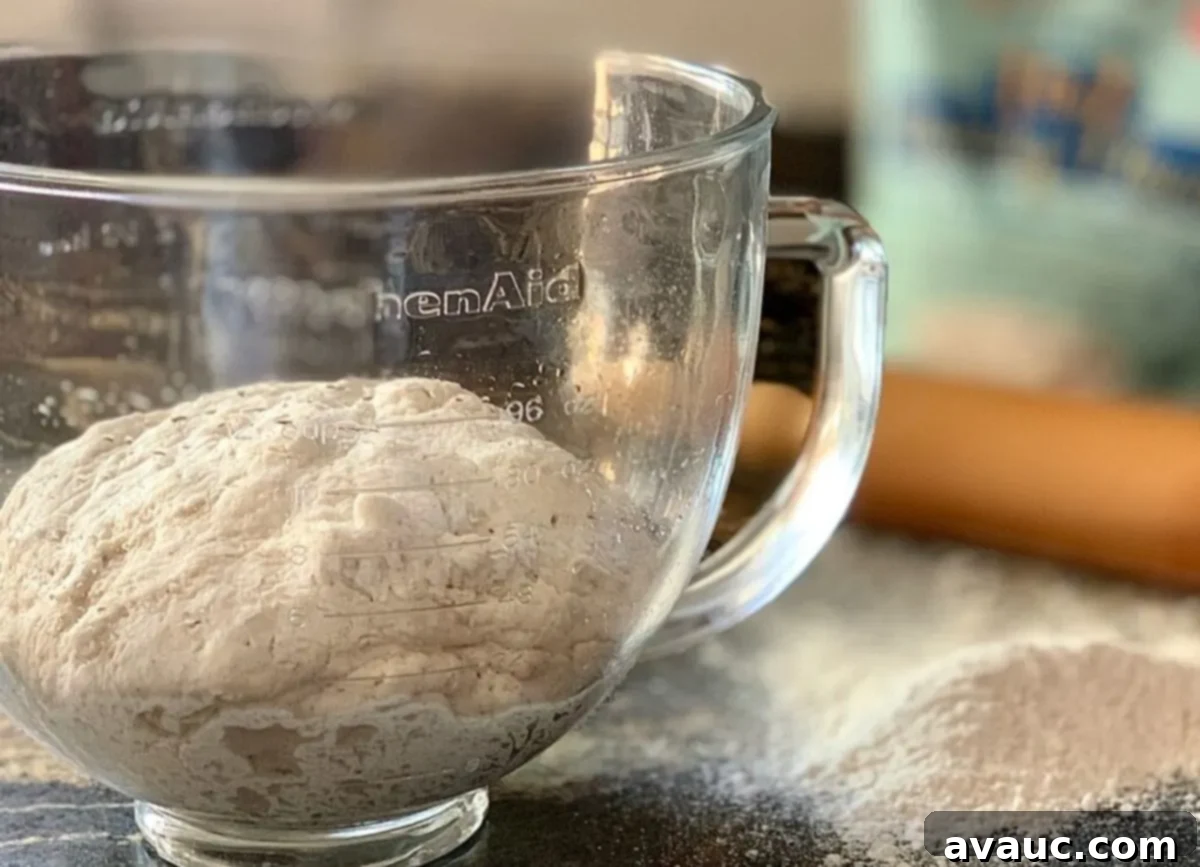 Crafting Your Own Calzone Delights 4 A bowl of freshly mixed gluten-free dough, ready to rise for homemade calzones.