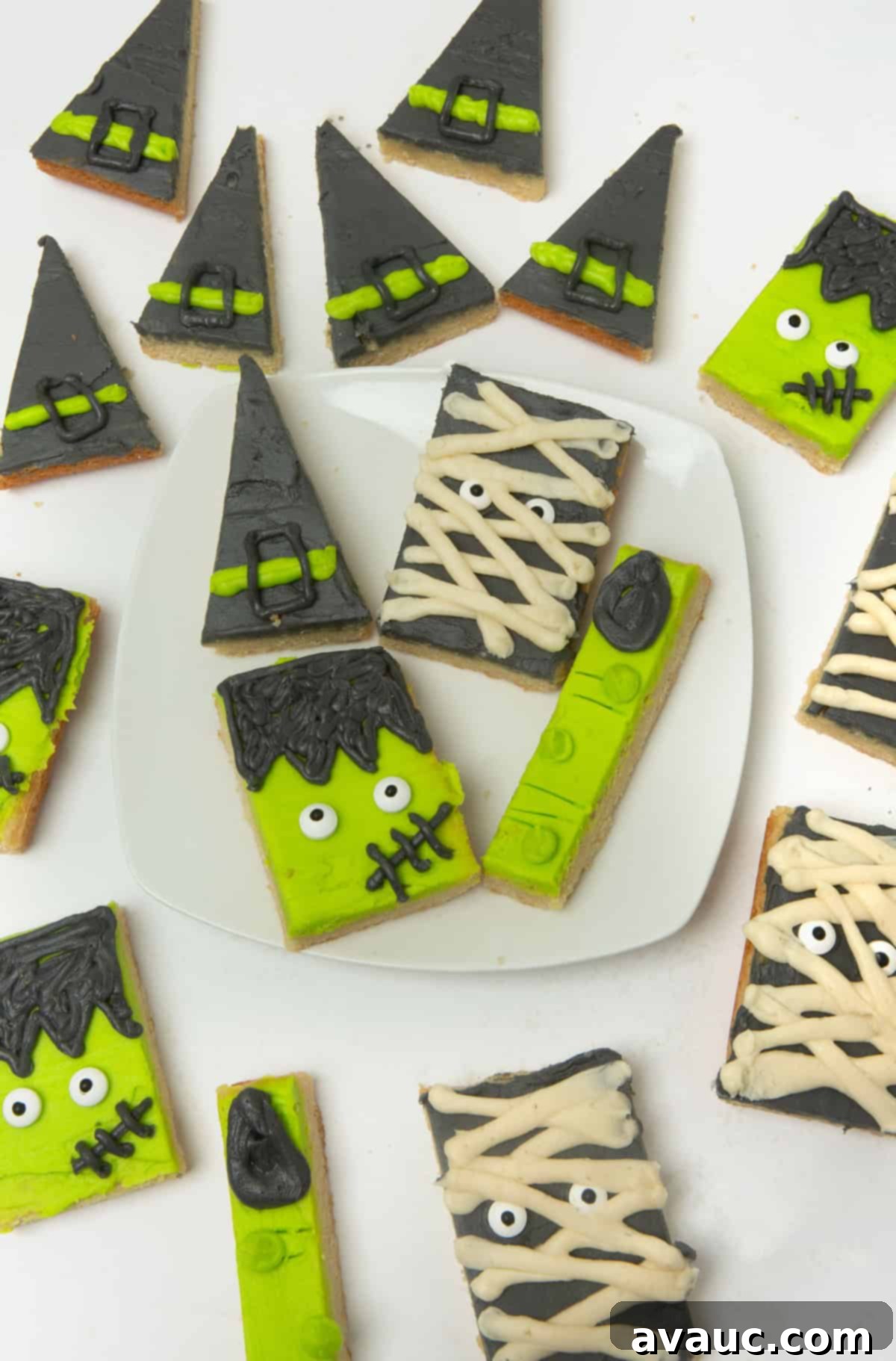 plate of decorated halloween sugar cookie bars
