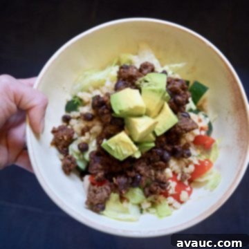 Ground Beef Taco Salad with Cilantro Cauliflower Rice