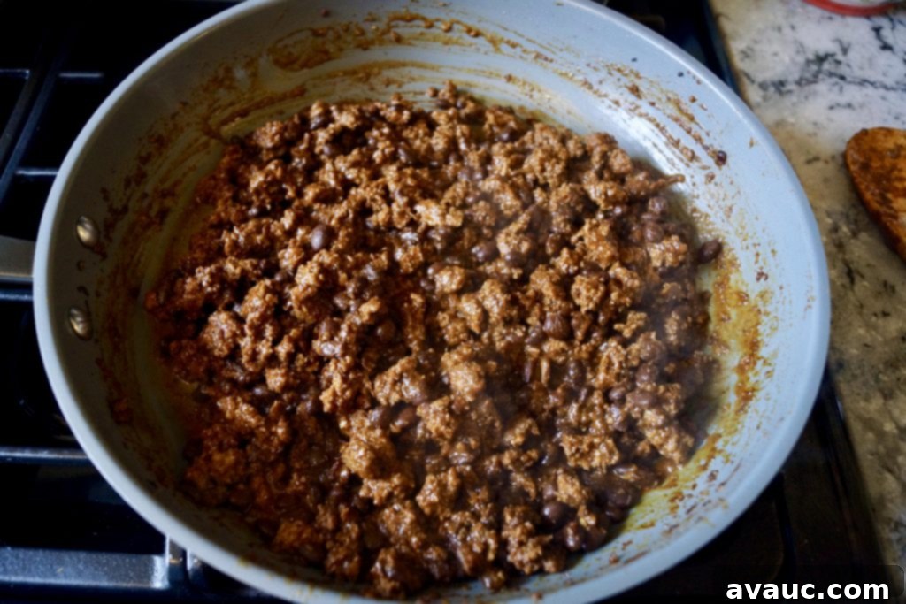 Ground beef and black beans with taco seasoning