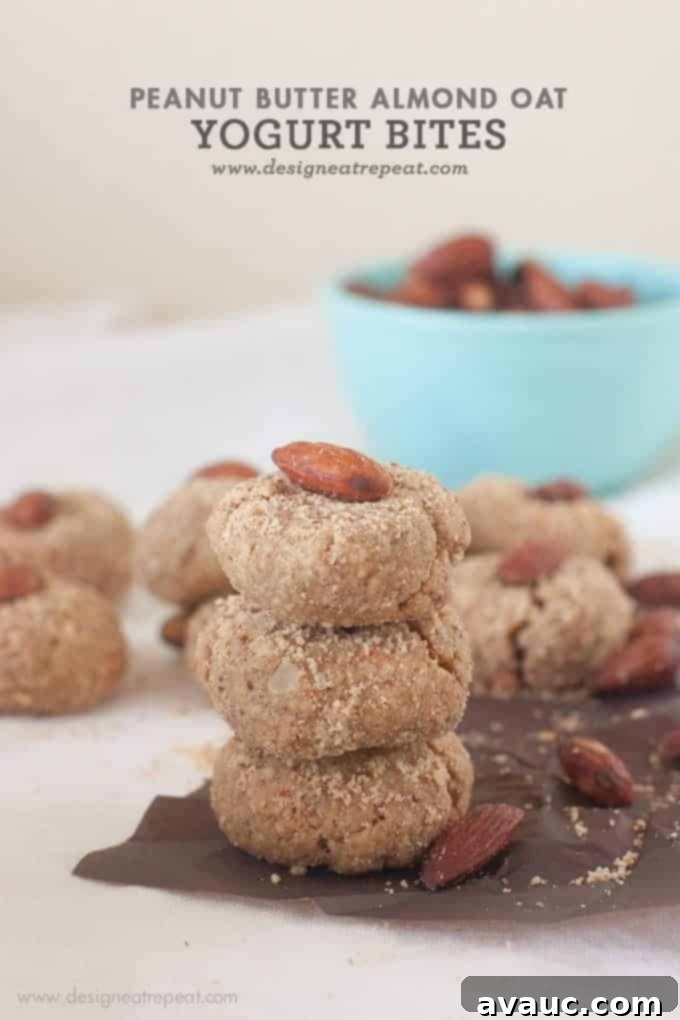 Stack of Healthy Peanut Butter Almond Oat Yogurt Bites (Flourless, No Butter Cookies)