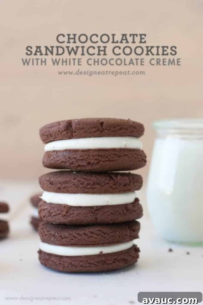 Rich Chocolate Sandwich Cookies filled with creamy White Chocolate Creme
