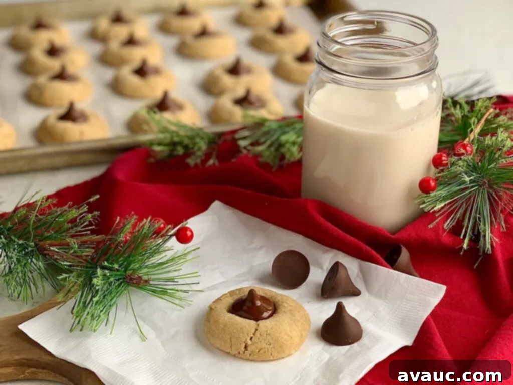 A delightful array of classic chocolate kiss cookies, each crowned with a perfect chocolate kiss, evoking nostalgic holiday memories.
