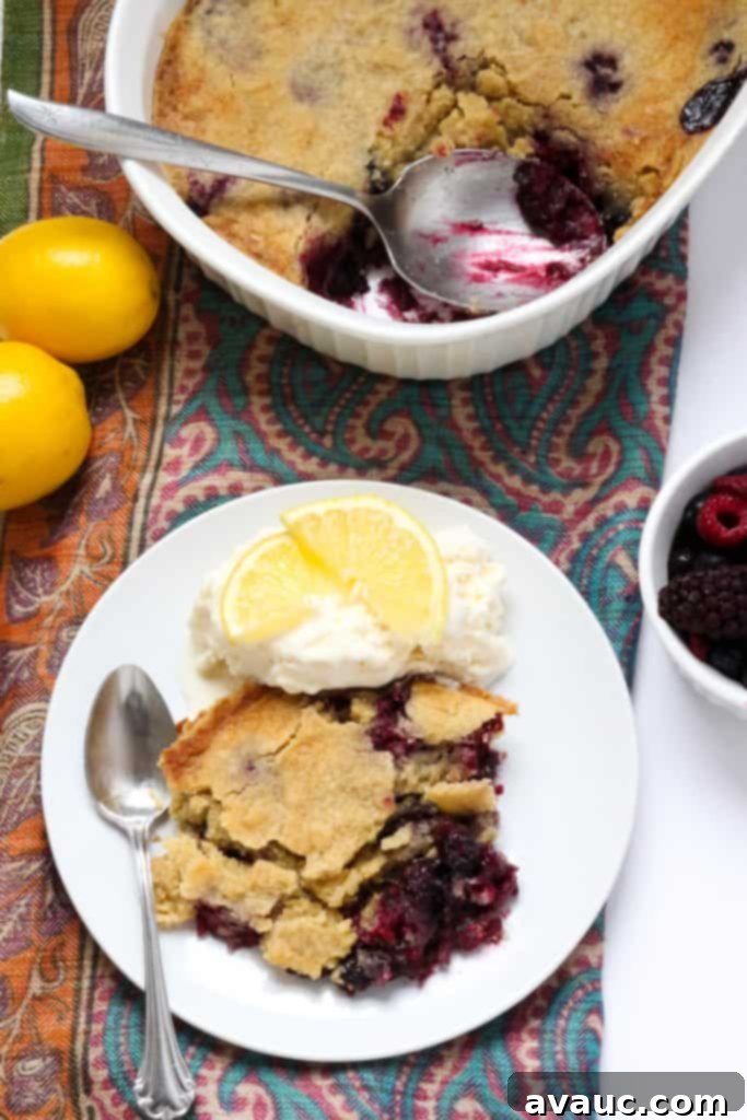 Effortless Gluten-Free Dump Cake 7 Cut gluten-free cake with a slice on a plate with ice cream and lemon slices
