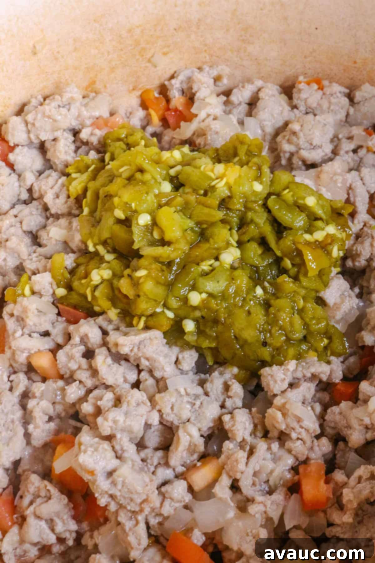 Ground turkey with diced roasted green chiles