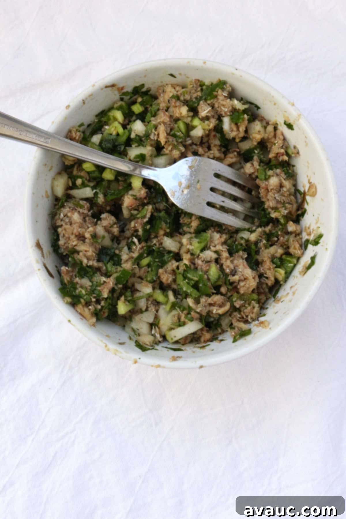 Savory Gluten-Free Sardine Empanadas 7 Bowl with sardines, diced jalapeño, onion and ciltantro