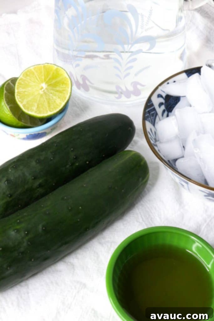 Ingredients for cucumber lime agua fresca