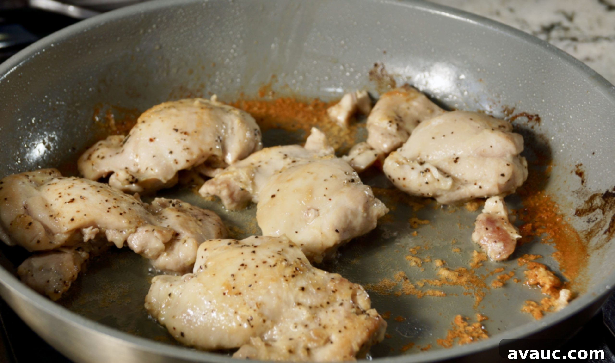 Cauliflower Mexican Arroz con Pollo 3 Chicken thighs seasoned and browned for Mexican cauliflower arroz con pollo