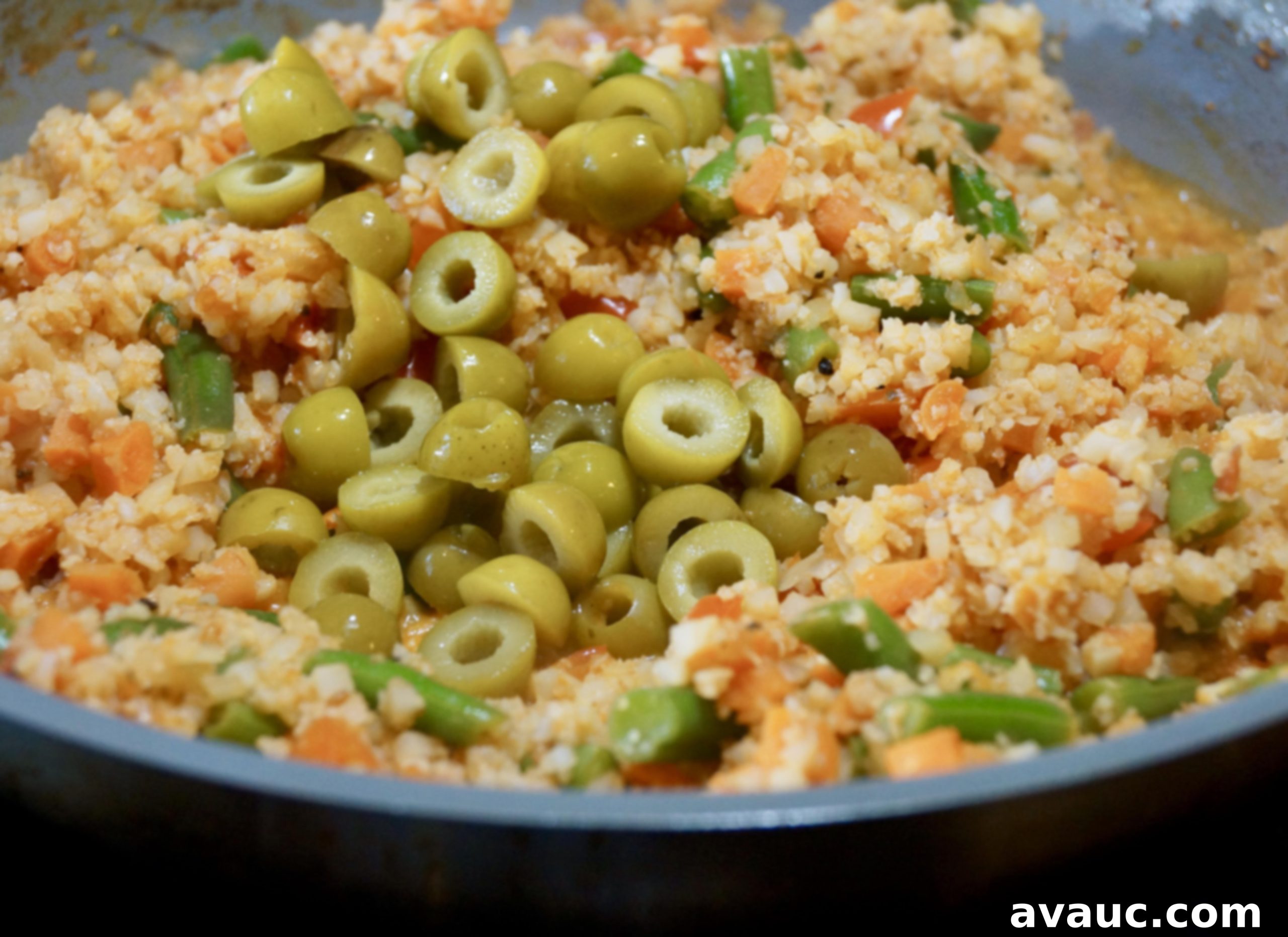 Cauliflower Mexican Arroz con Pollo 8 Olives and finished chicken for Mexican cauliflower arroz con pollo