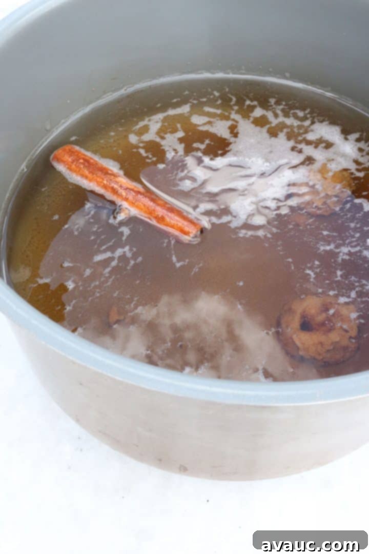 Authentic Café de Olla Recipe 4 Cinnamon sticks, cloves and piloncillo simmering in water in a small pot.