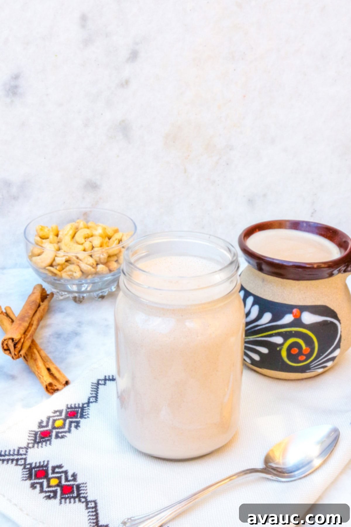 Velvet Mexican Cinnamon Cashew Cream 2 Jar with homemade cashew coffee creamer with Mexican cinnamon
