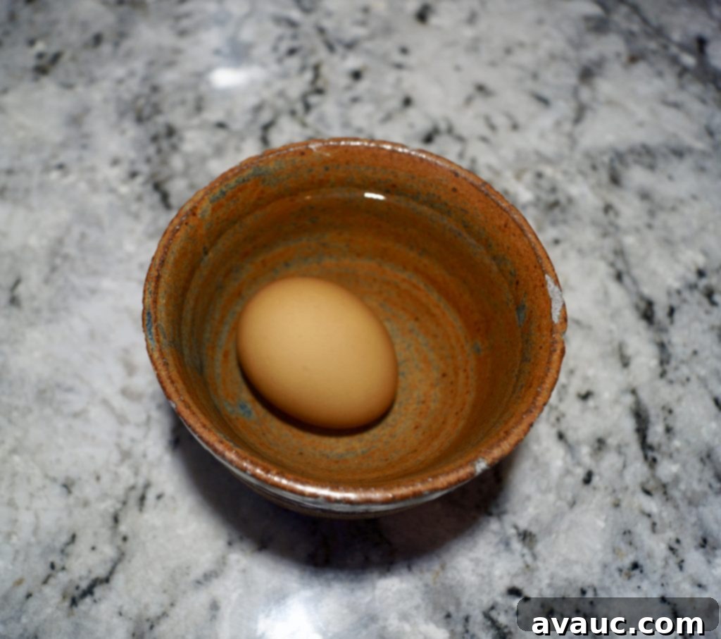 Egg at room temperature, essential for successful homemade mayonnaise