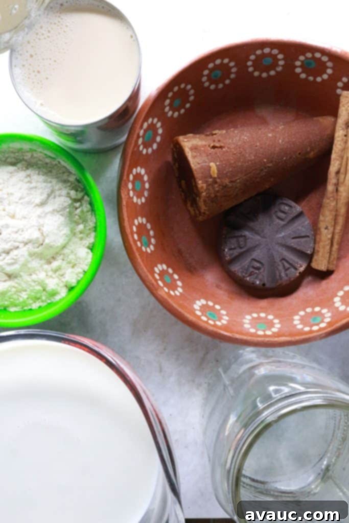 Authentic Mexican Champurrado 3 Evaporated milk, masa carina, piloncillo, cinnamon stick, Mexican chocolate, milk, water for champurrado