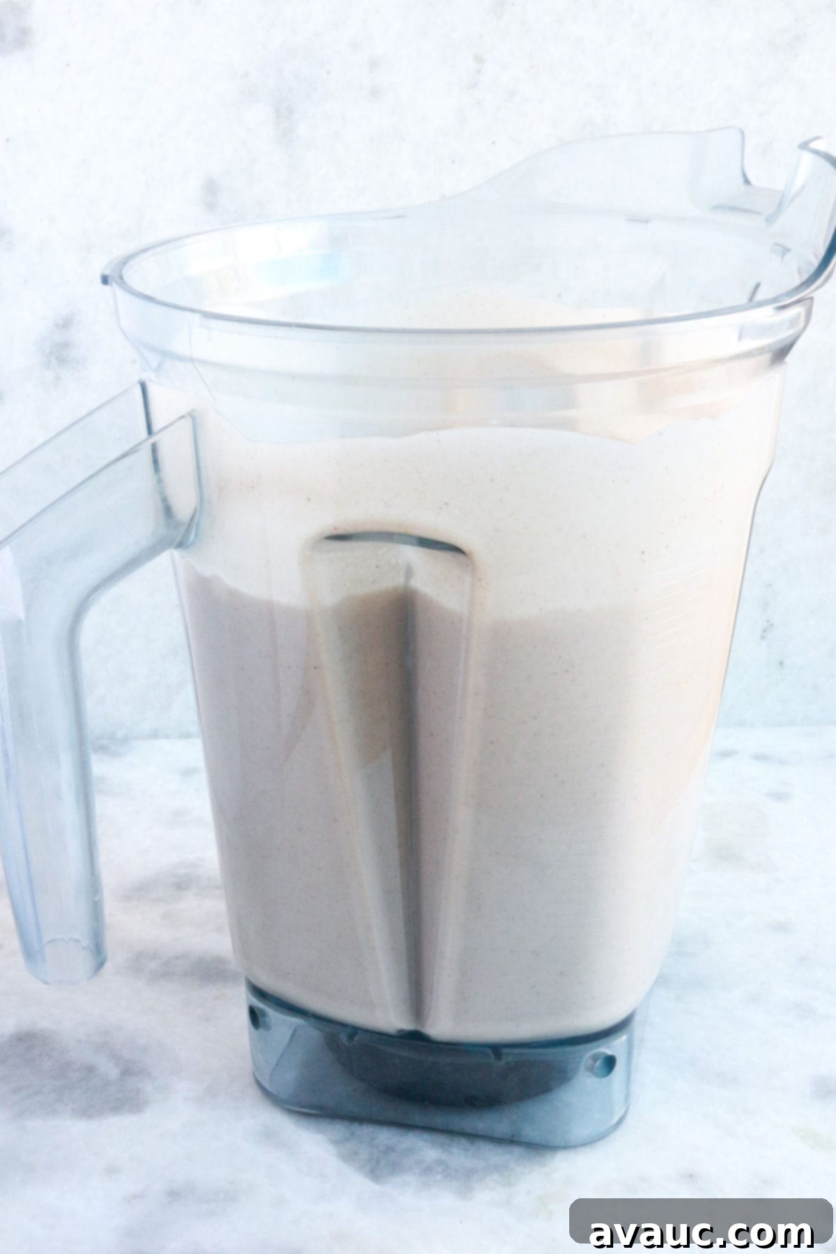 Creamy Vegan Coquito 5 A blender full of vegan coquito.