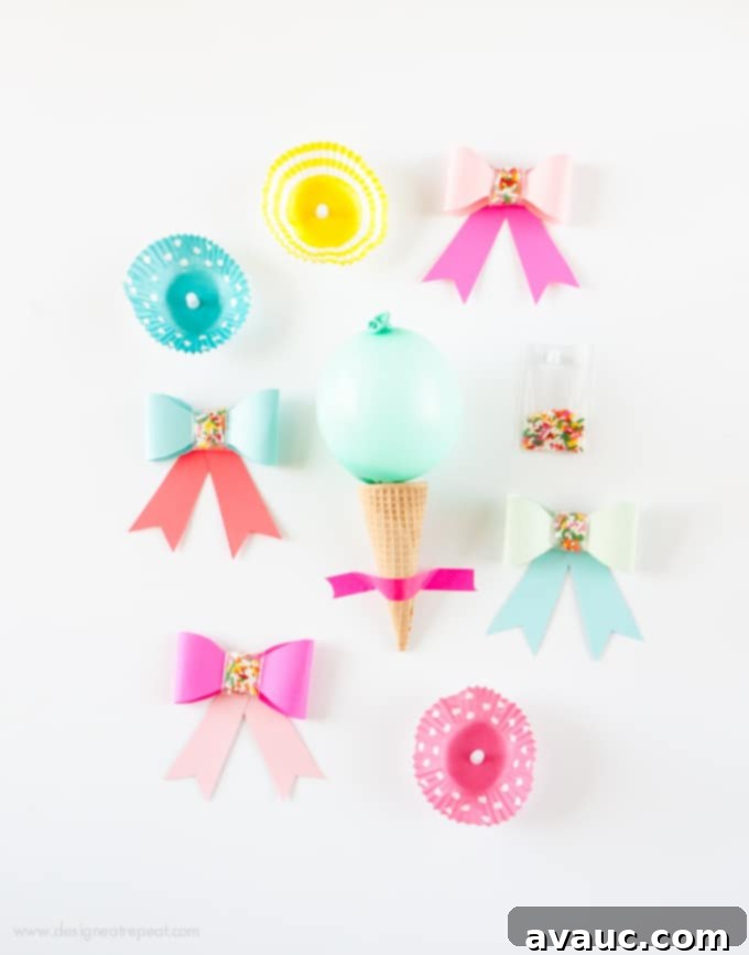 Whimsical Confetti Paper Bows 5 Use this free printable template to make these adorable DIY Paper SPRINKLE bows! Great for birthdays, holidays, or just to gift fun supplies to your favorite baker! Easy & fun!