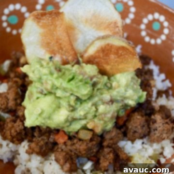 Spicy Citrus Cauliflower Rice Bowl with Savory Picadillo 9 Jalapeño Lime Cauliflower Rice Bowl with Picadillo #cauliflowerrice #picadillo